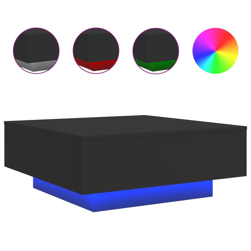 Image of vidaXL Coffee Table with LED Lights Black 80x80x31 cm