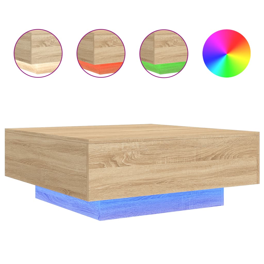 vidaXL Konferenční stolek s LED osvětlením dub sonoma 80 x 80 x 31 cm