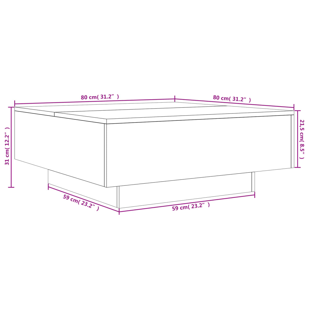 Konferenční stolek s LED osvětlením dub sonoma 80 x 80 x 31 cm - obrázek 15