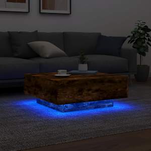 Konferenční stolek s LED osvětlením kouřový dub 80 x 80 x 31 cm - obrázek 4
