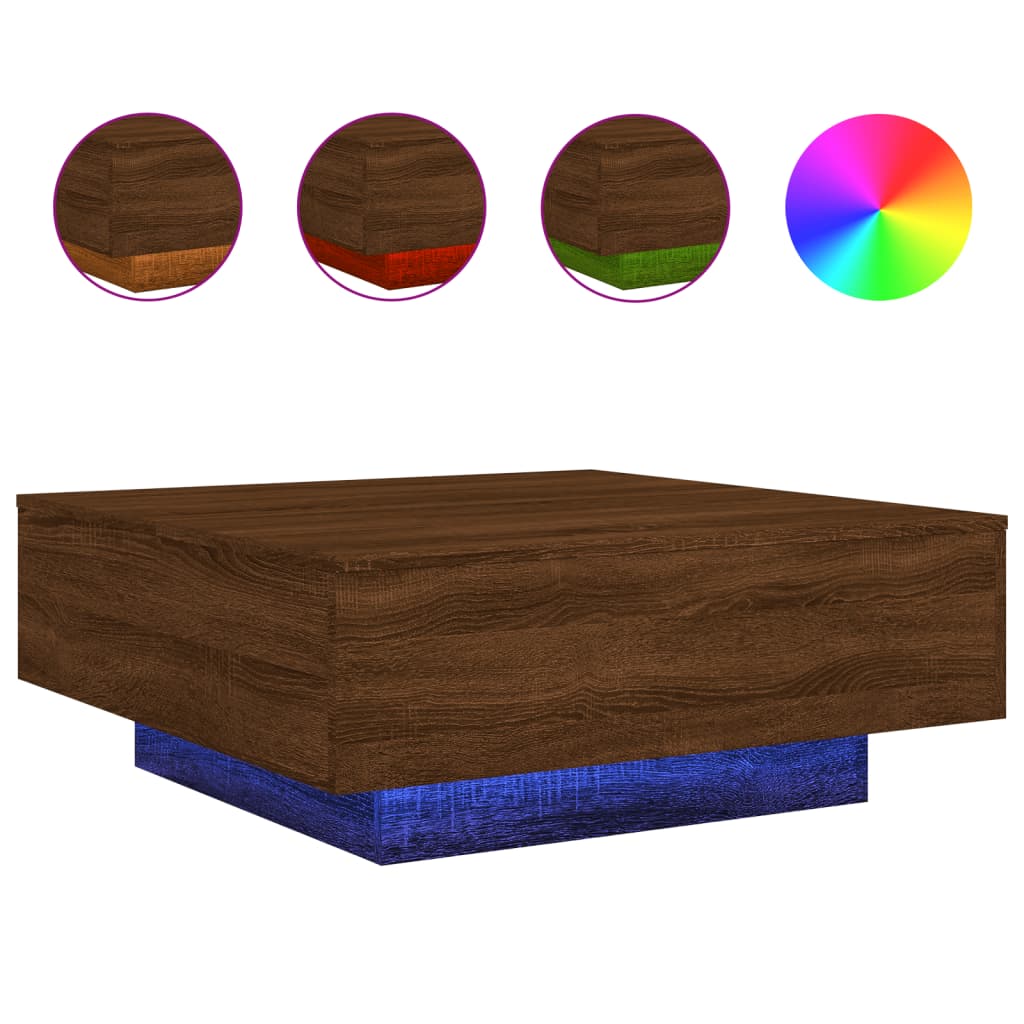 Image of vidaXL Coffee Table with LED Lights Brown Oak 80x80x31 cm