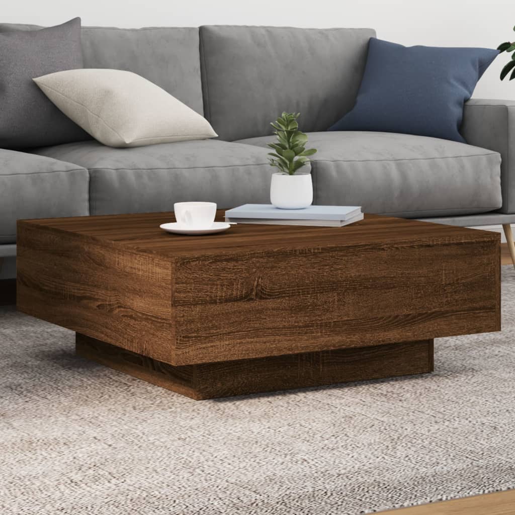 vidaXL sofabord med LED-lys 80x80x31 cm brun egetræsfarve