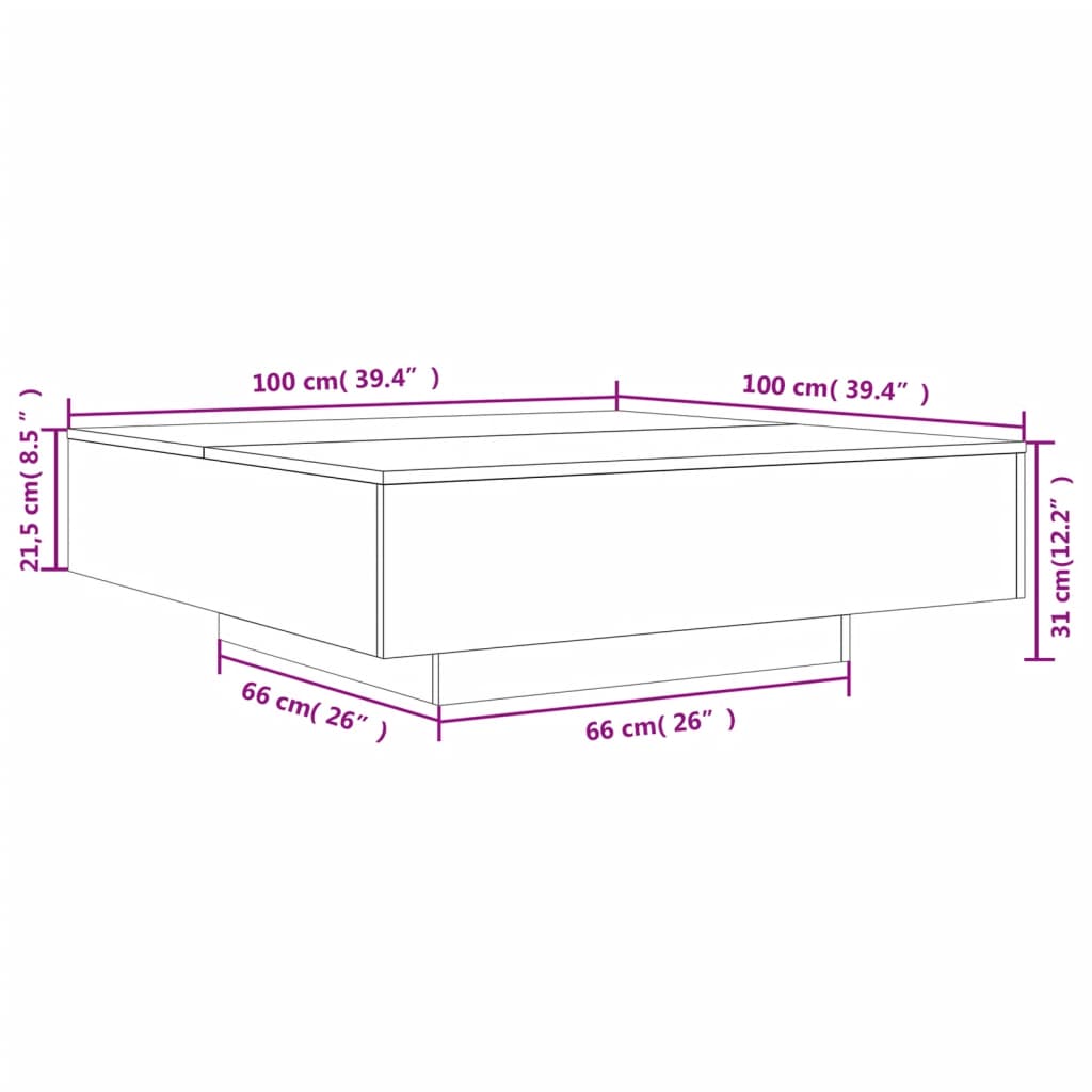 Konferenční stolek s LED osvětlením bílý 100 x 100 x 31 cm - obrázek 14