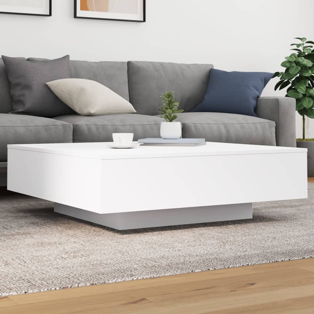 vidaXL sofabord med LED-lys 100x100x31 cm hvid