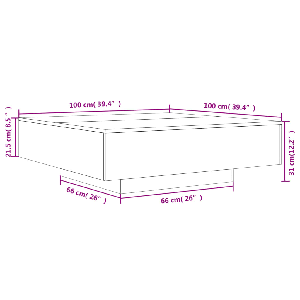 Konferenční stolek s LED osvětlením černý 100 x 100 x 31 cm - obrázek 14