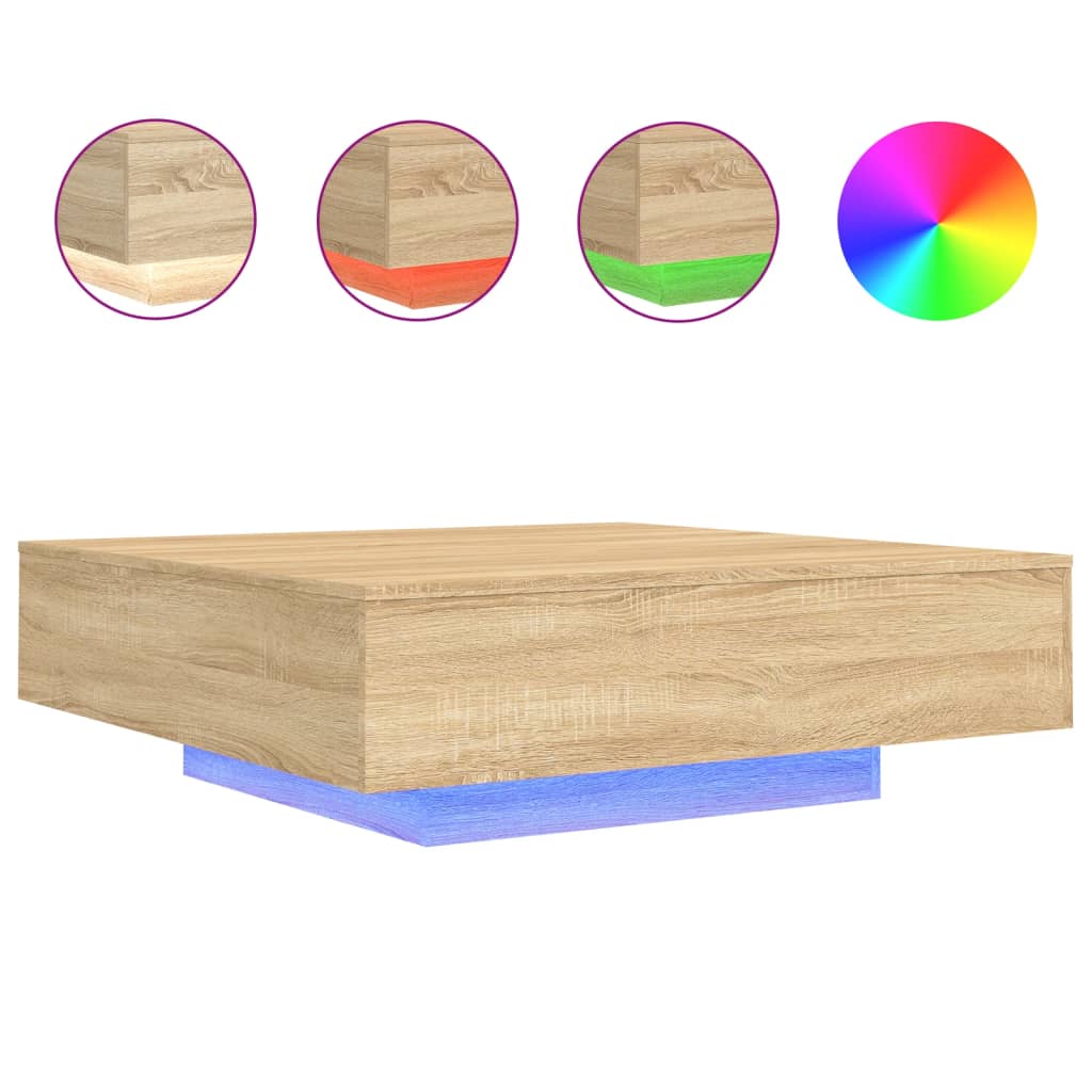 vidaXL Konferenční stolek s LED osvětlením dub sonoma 100x100x31 cm