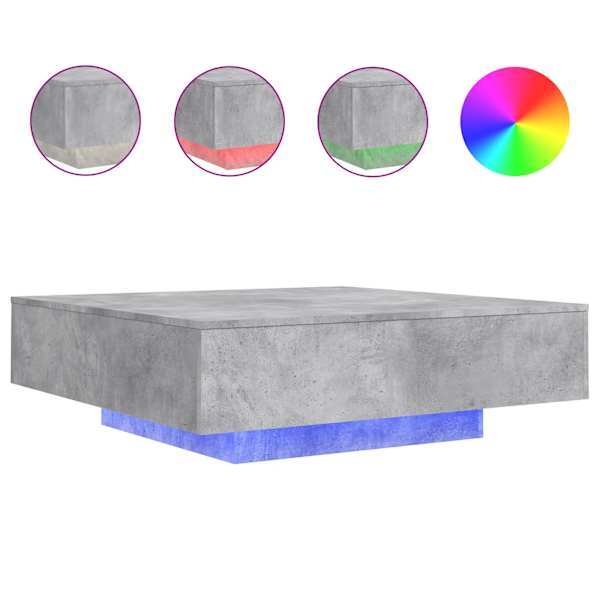 vidaXL kohvilaud LED-tuledega, betoonhall, 100 x 100 x 31 cm