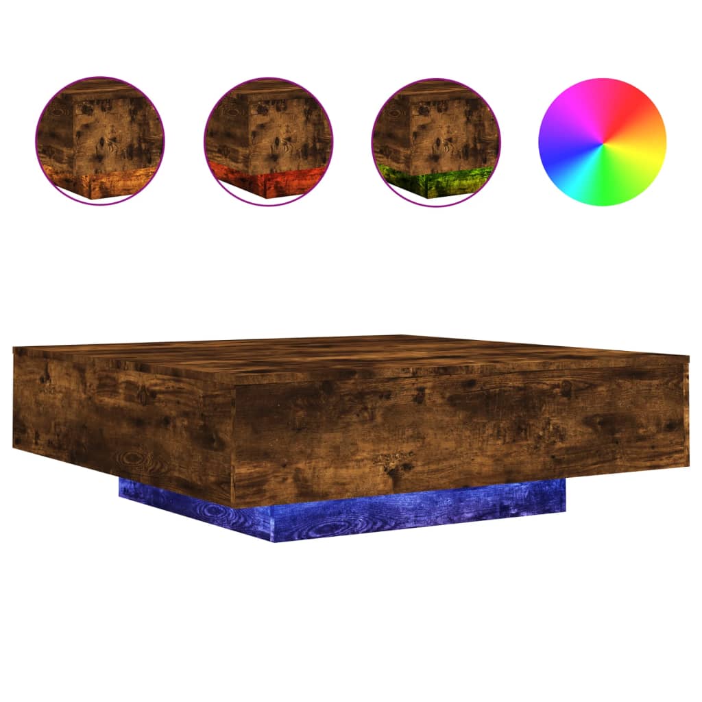 Image of vidaXL Coffee Table with LED Lights Smoked Oak 100x100x31 cm