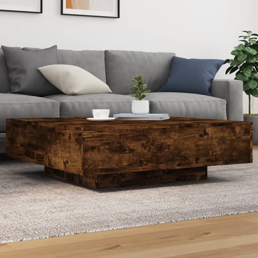 vidaXL sofabord med LED-lys 100x100x31 cm røget egetræsfarve