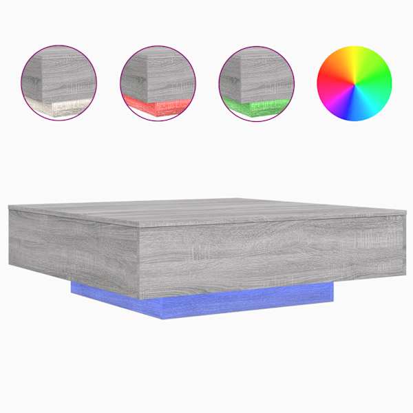 vidaXL kohvilaud LED-tuledega, hall Sonoma tamm, 100 x 100 x 31 cm