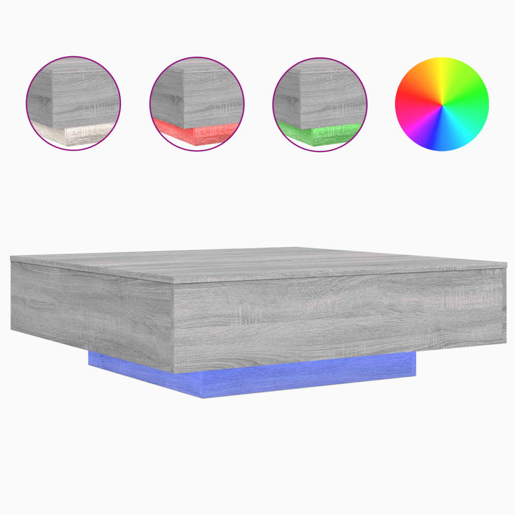 vidaXL Konferenční stolek s LED osvětlením Šedá Sonoma 100x100x31 cm