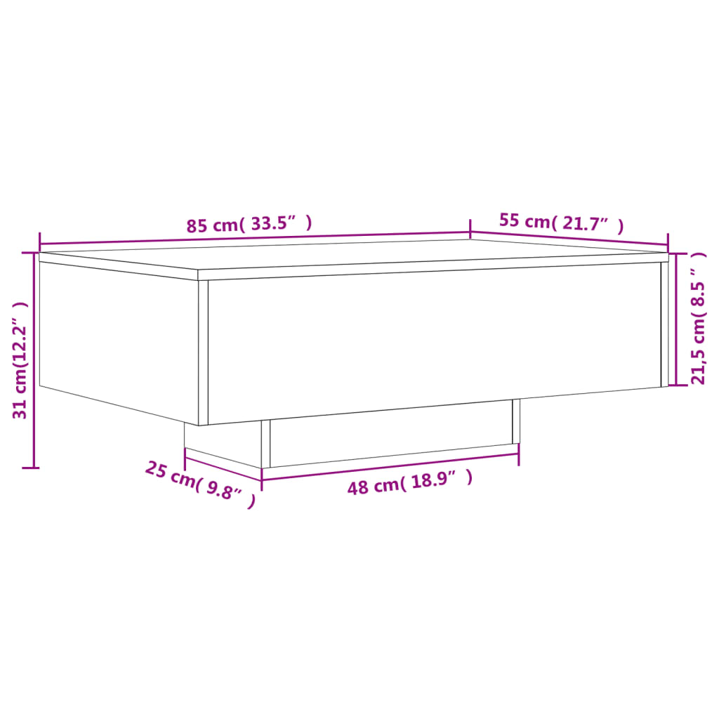 Konferenční stolek s LED osvětlením dub sonoma 85 x 55 x 31 cm - obrázek 14