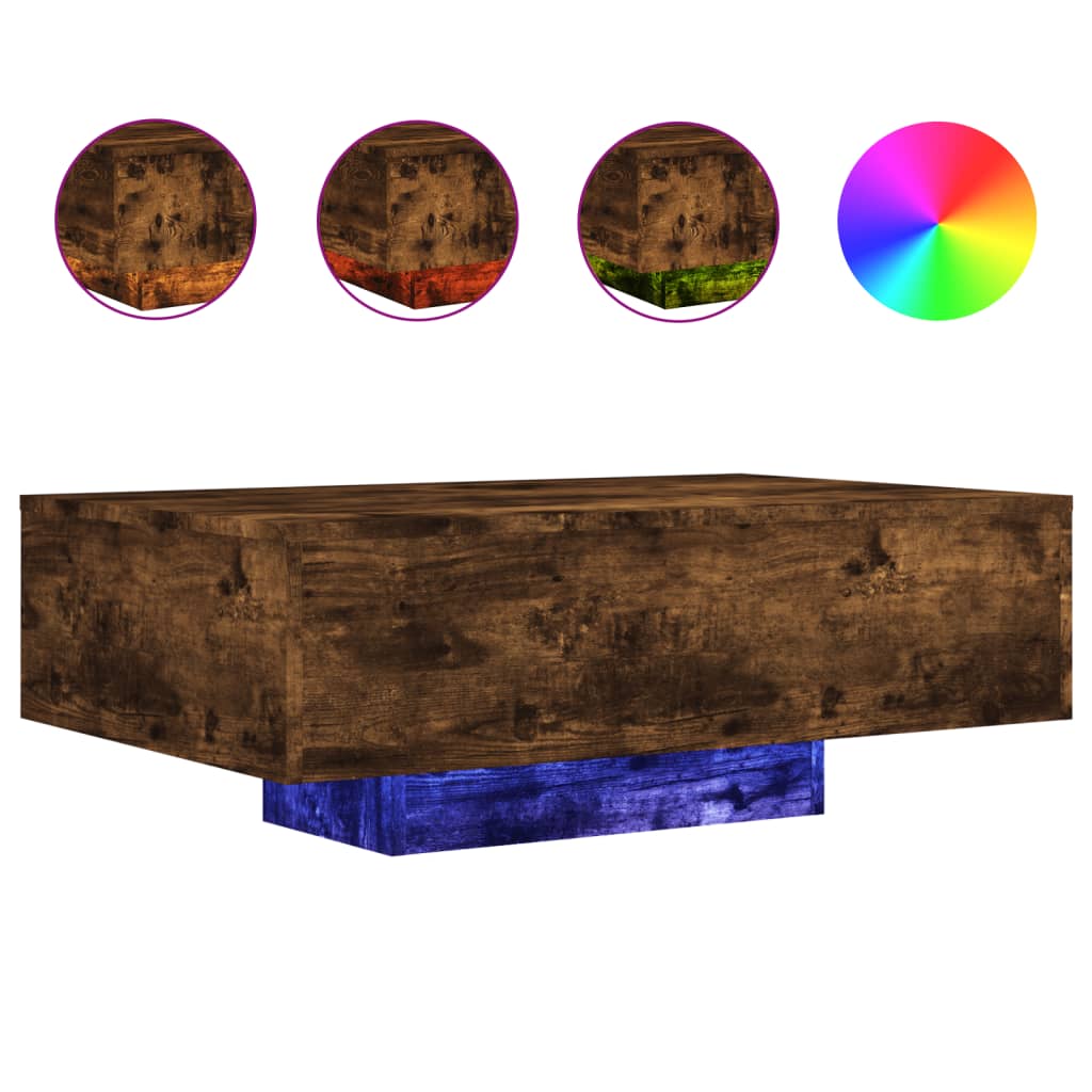 vidaXL Konferenční stolek s LED osvětlením kouřový dub 85 x 55 x 31 cm