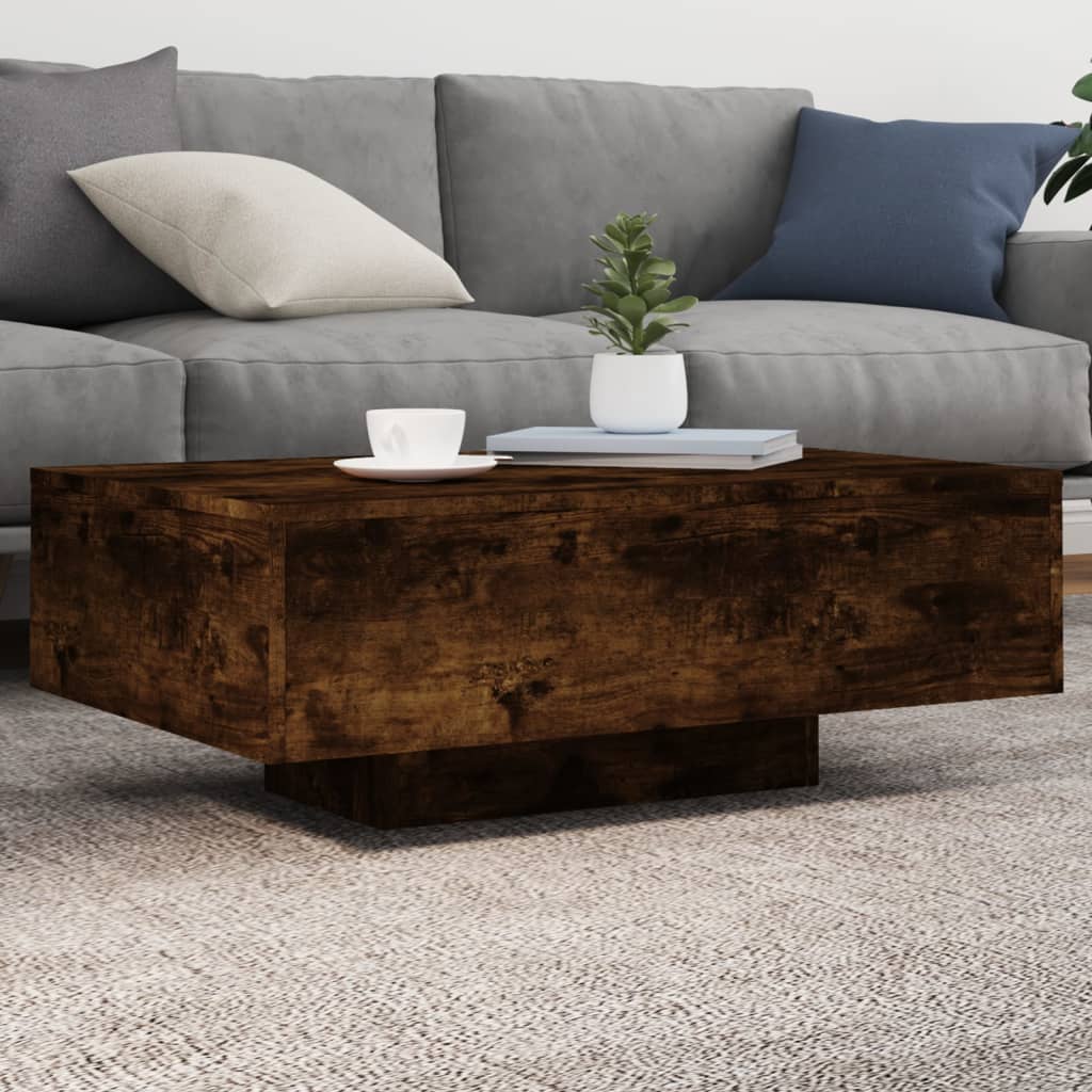 vidaXL sofabord med LED-lys 85x55x31 cm røget egetræsfarve