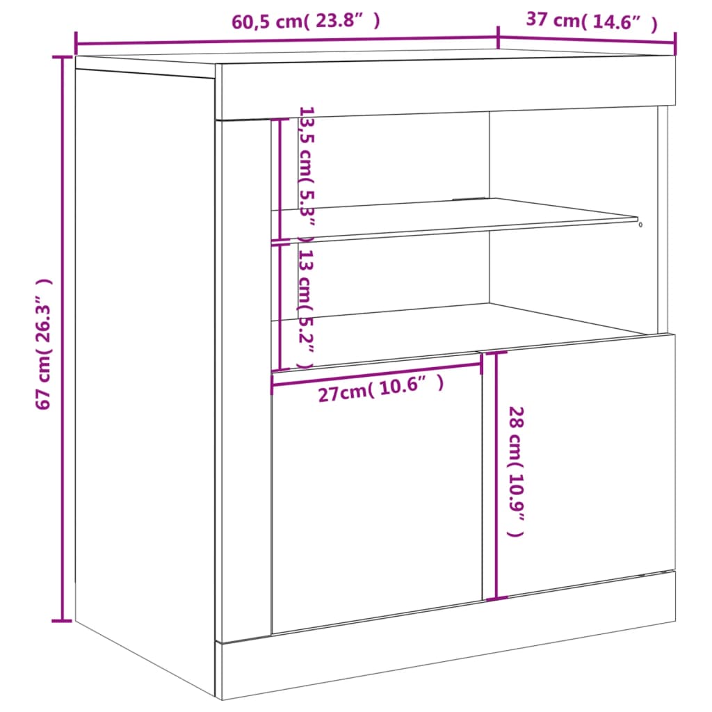 Příborník s LED osvětlením bílý 60,5 x 37 x 67 cm - obrázek 16