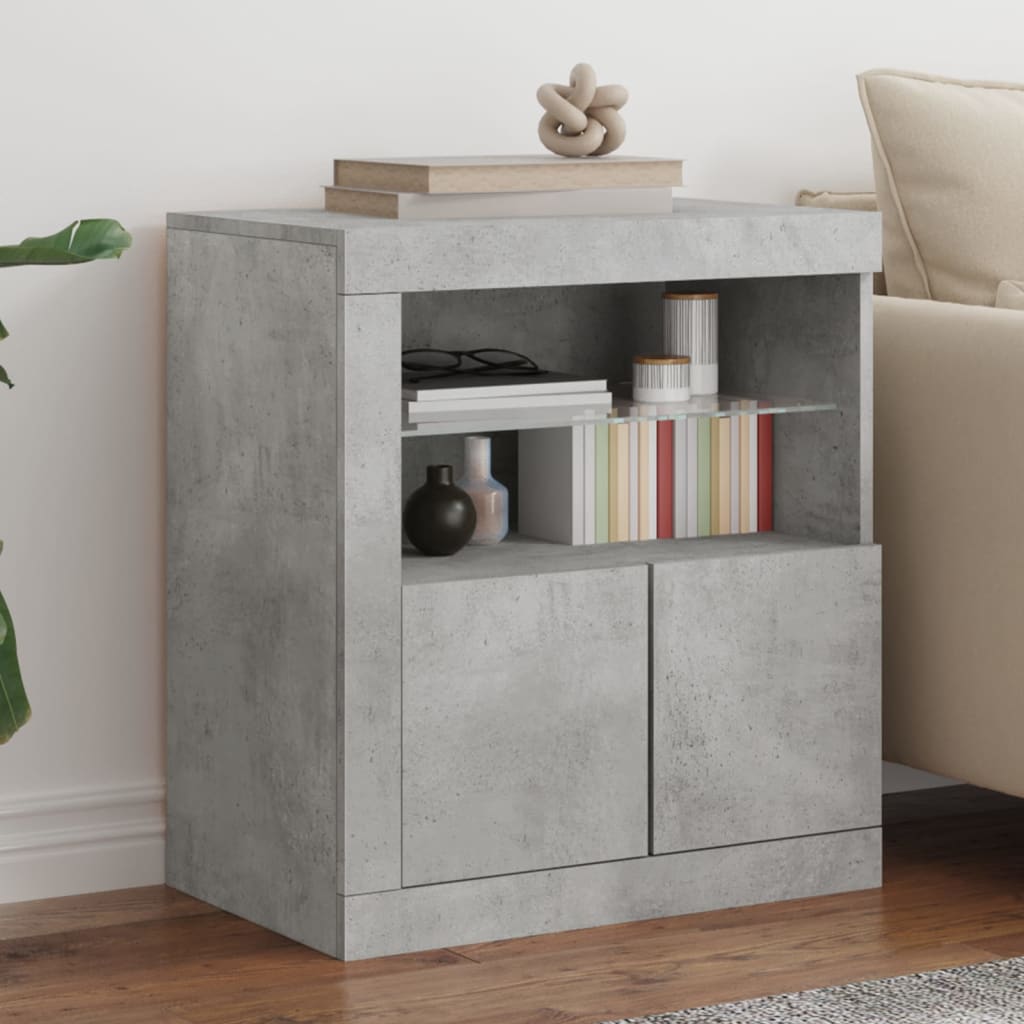 vidaXL Sideboard mit LED-Leuchten Betongrau 60,5x37x67 cm