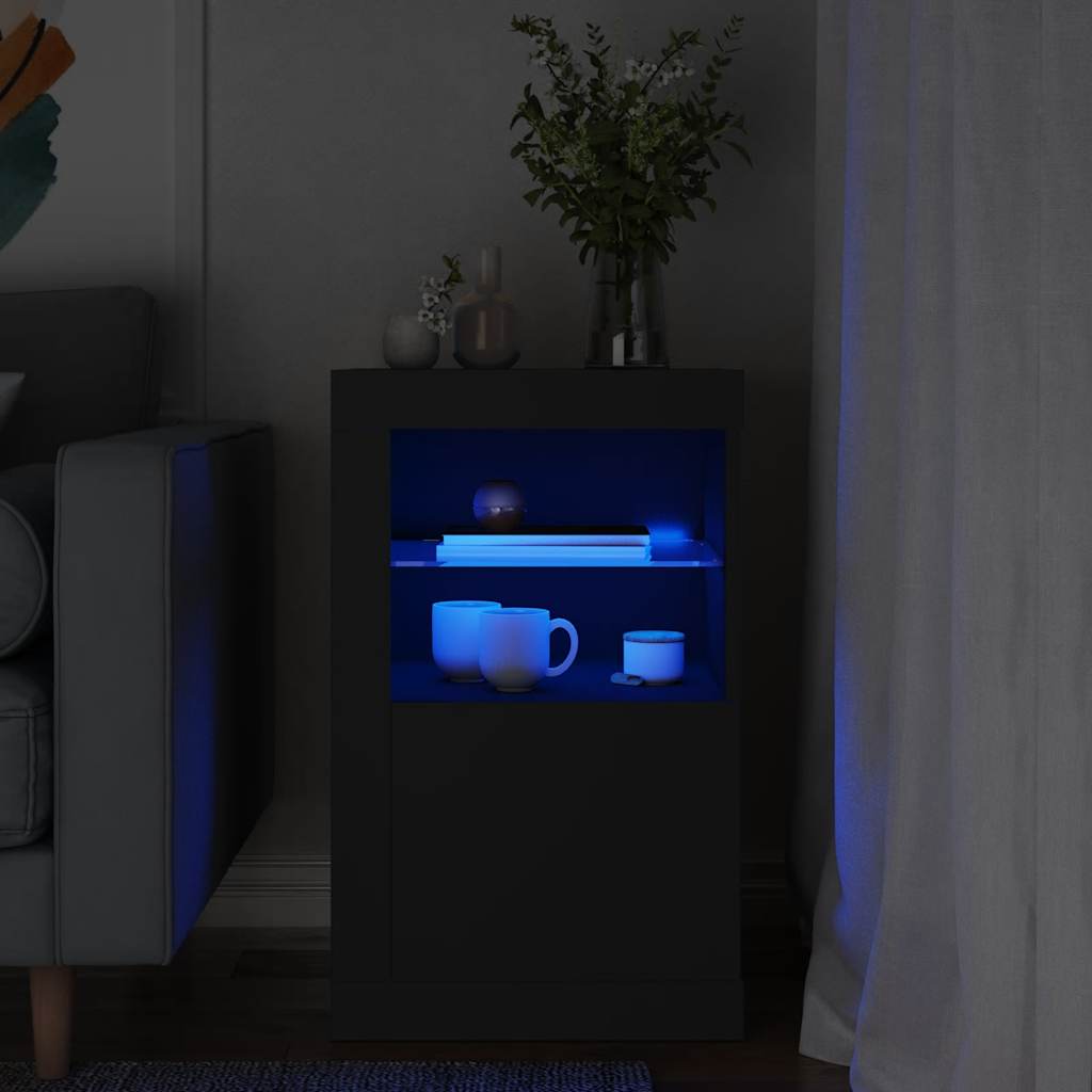 vidaXL Dulap lateral cu lumini LED, negru, lemn prelucrat