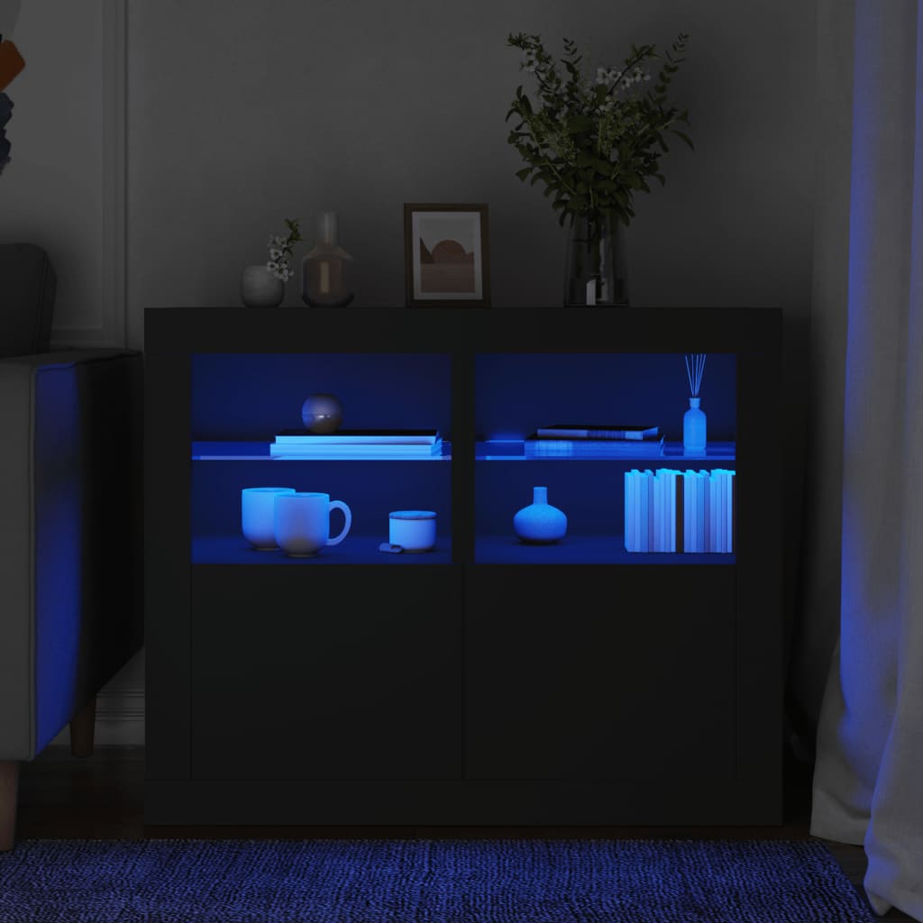 vidaXL Dulapuri laterale cu lumini LED 2 buc. negru lemn prelucrat