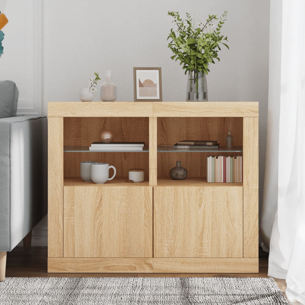 vidaXL Bijzetkastjes met LED 2 st bewerkt hout sonoma eikenkleurig afbeelding