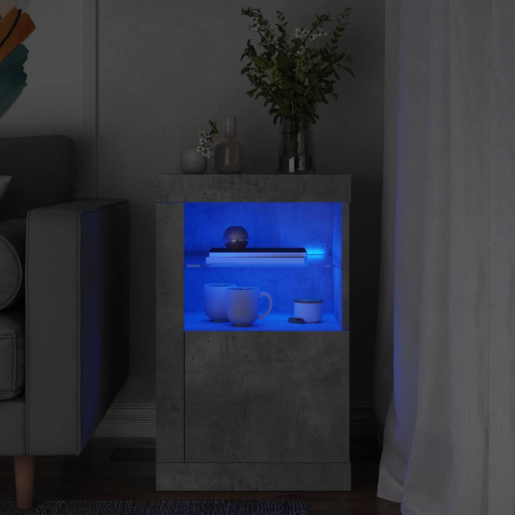 vidaXL Dulap lateral cu lumini LED, gri beton, lemn prelucrat