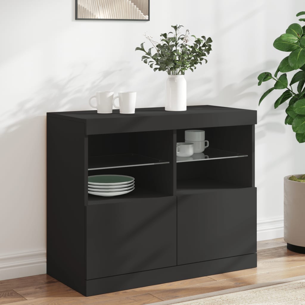 vidaXL Sideboard mit LED-Leuchten Schwarz 81x37x67 cm