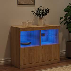 Příborník s LED osvětlením dub sonoma 81 x 37 x 67 cm - obrázek 4