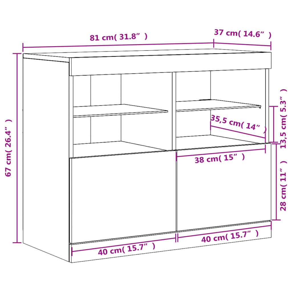 Příborník s LED osvětlením kouřový dub 81 x 37 x 67 cm - obrázek 15