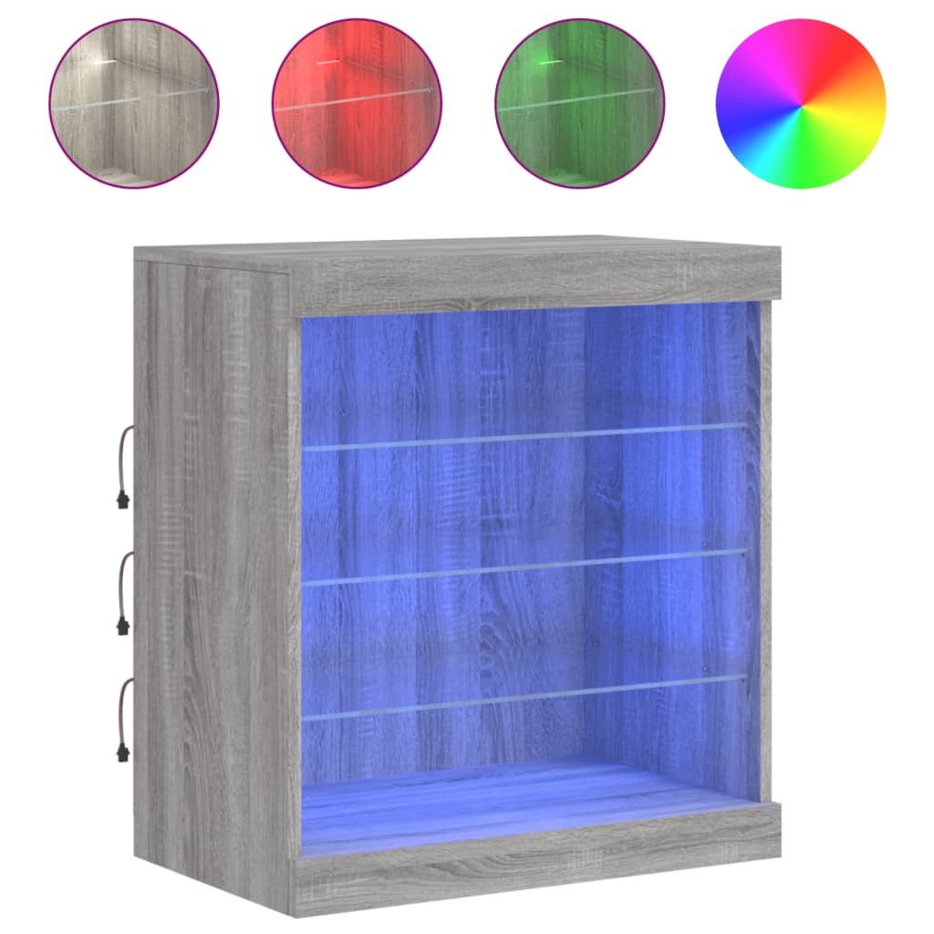 vidaXL Příborník s LED osvětlením šedý sonoma 60,5 x 37 x 67 cm