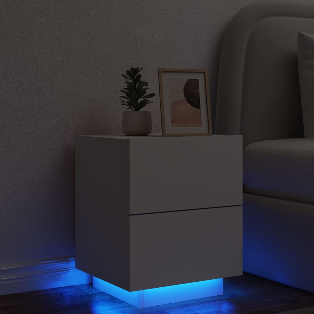vidaXL Noptieră cu lumini LED, alb, lemn prelucrat