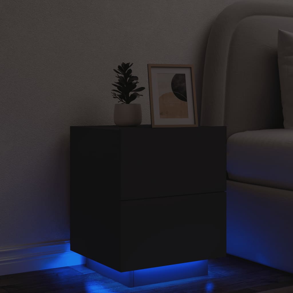 vidaXL Yöpöytä LED-valoilla musta tekninen puu