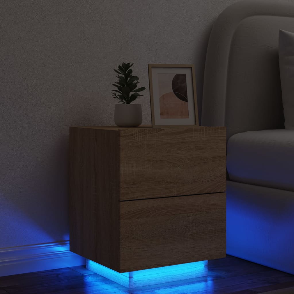 vidaXL sengebord med LED-lys konstrueret træ sonoma-eg