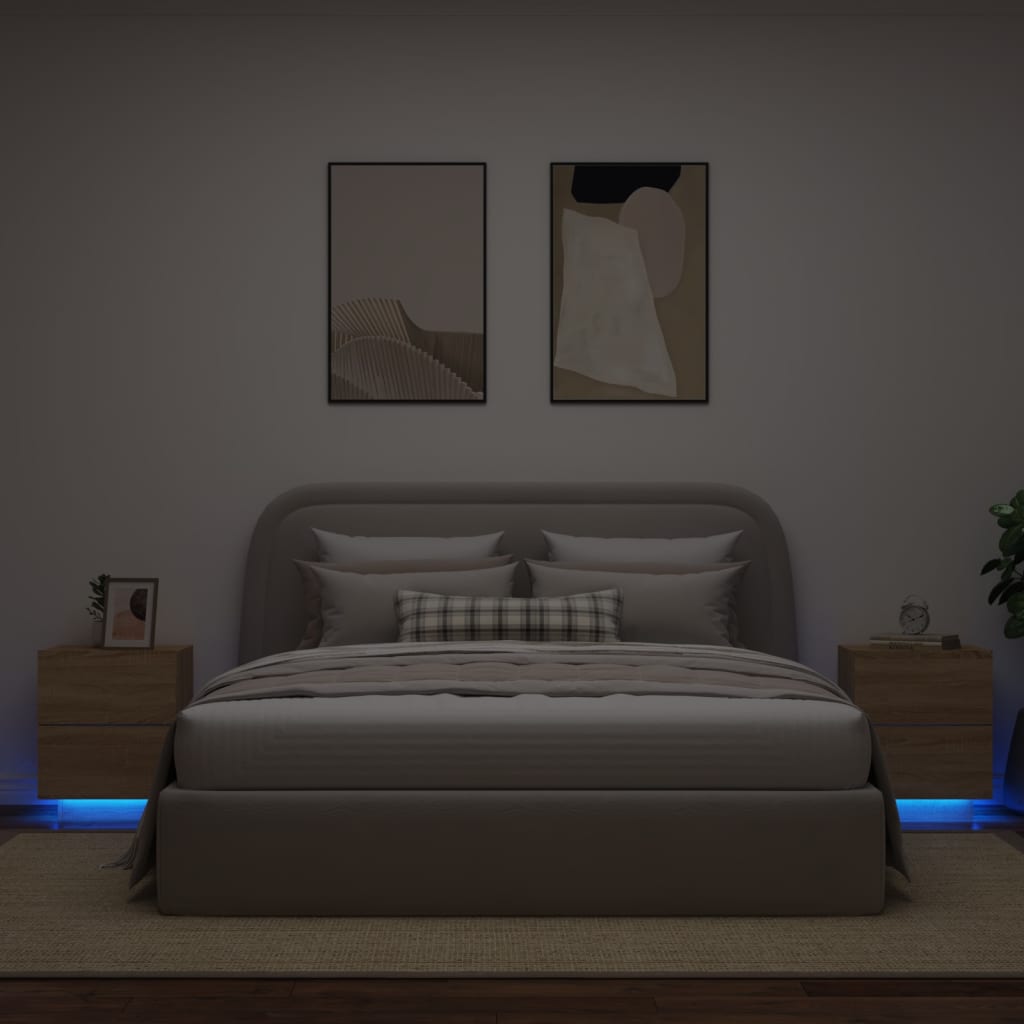 Eleganckie szafki nocne LED RGB dąb sonoma 45x40x55 cm