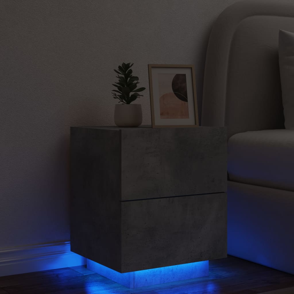 vidaXL sengebord med LED-lys konstrueret træ betongrå