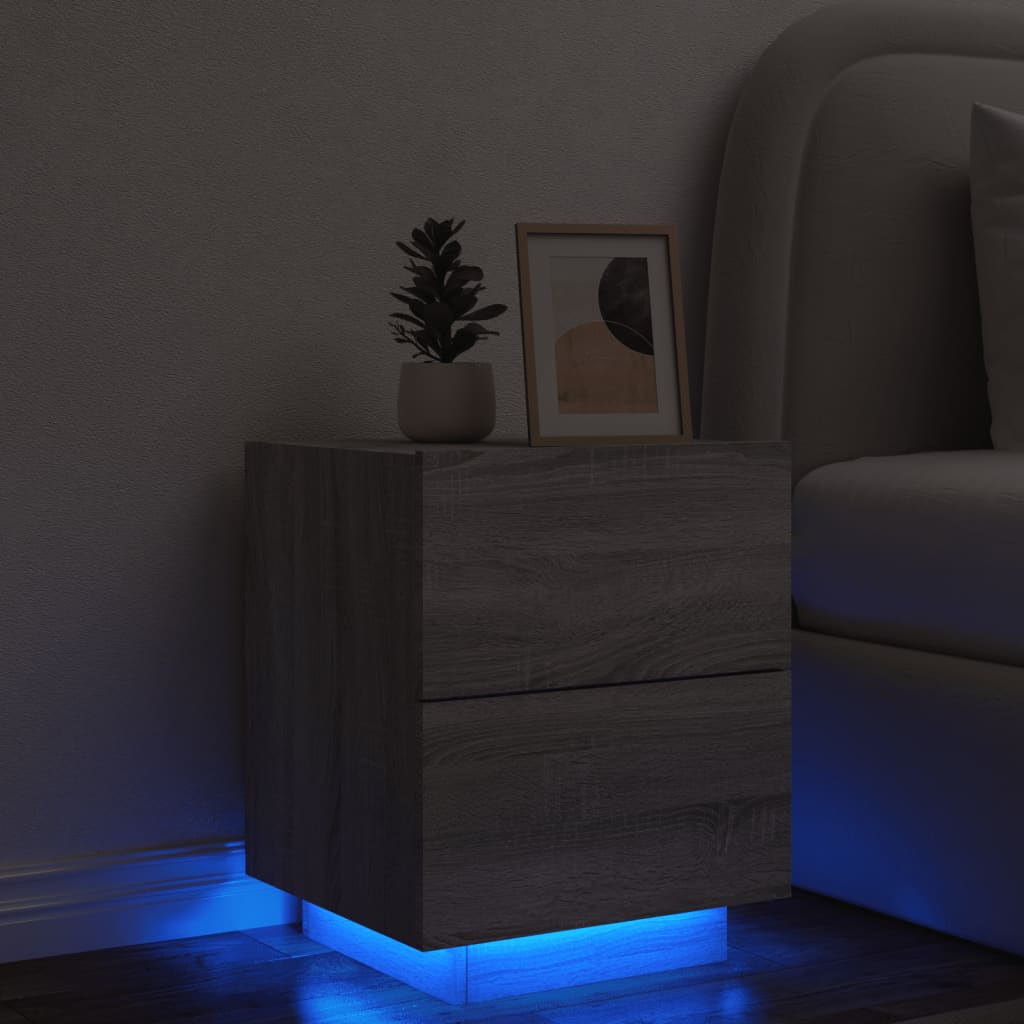 vidaXL sengebord med LED-lys konstrueret træ grå sonoma-eg