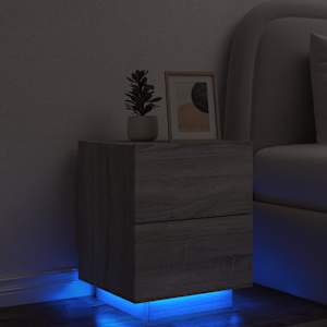 Noční stolek s LED osvětlením šedý sonoma kompozitní dřevo - obrázek 1
