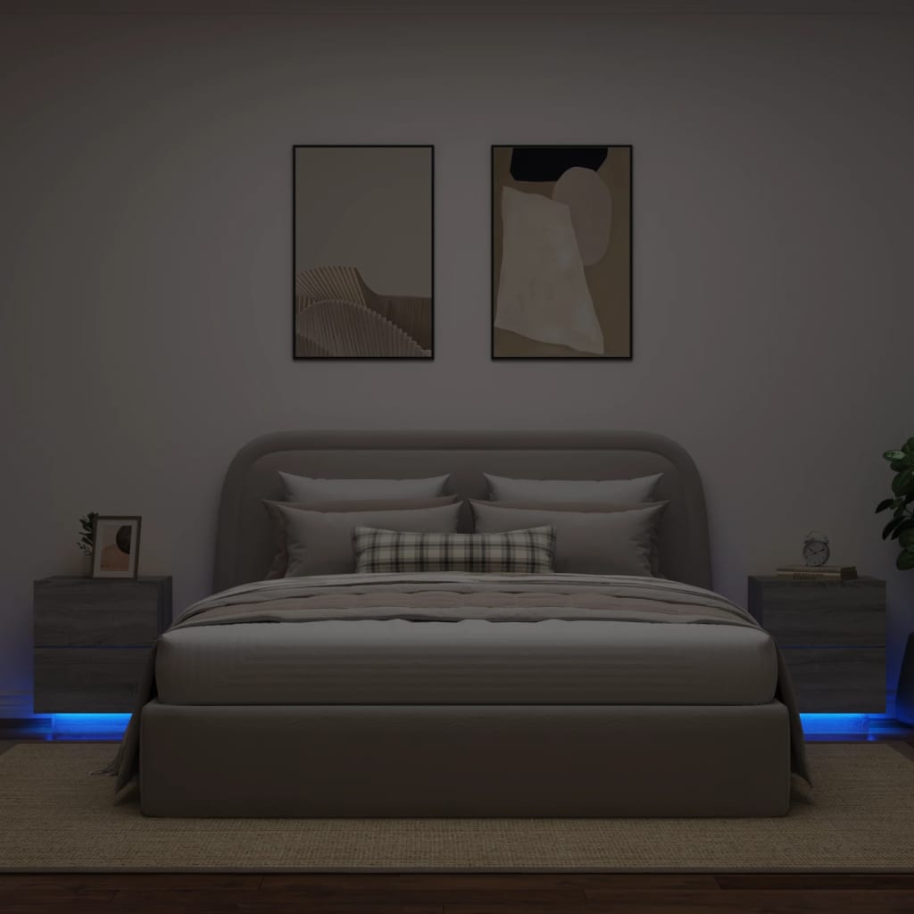 vidaXL Noptiere cu lumini LED, 2 buc., sonoma gri, lemn prelucrat