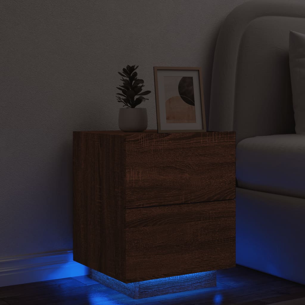 vidaXL Noptieră cu lumini LED, stejar maro, lemn prelucrat