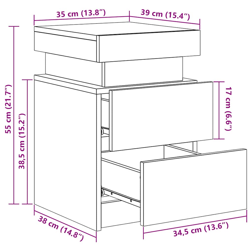 Noční stolky s LED osvětlením 2 ks dub sonoma 35 x 39 x 55 cm - obrázek 17