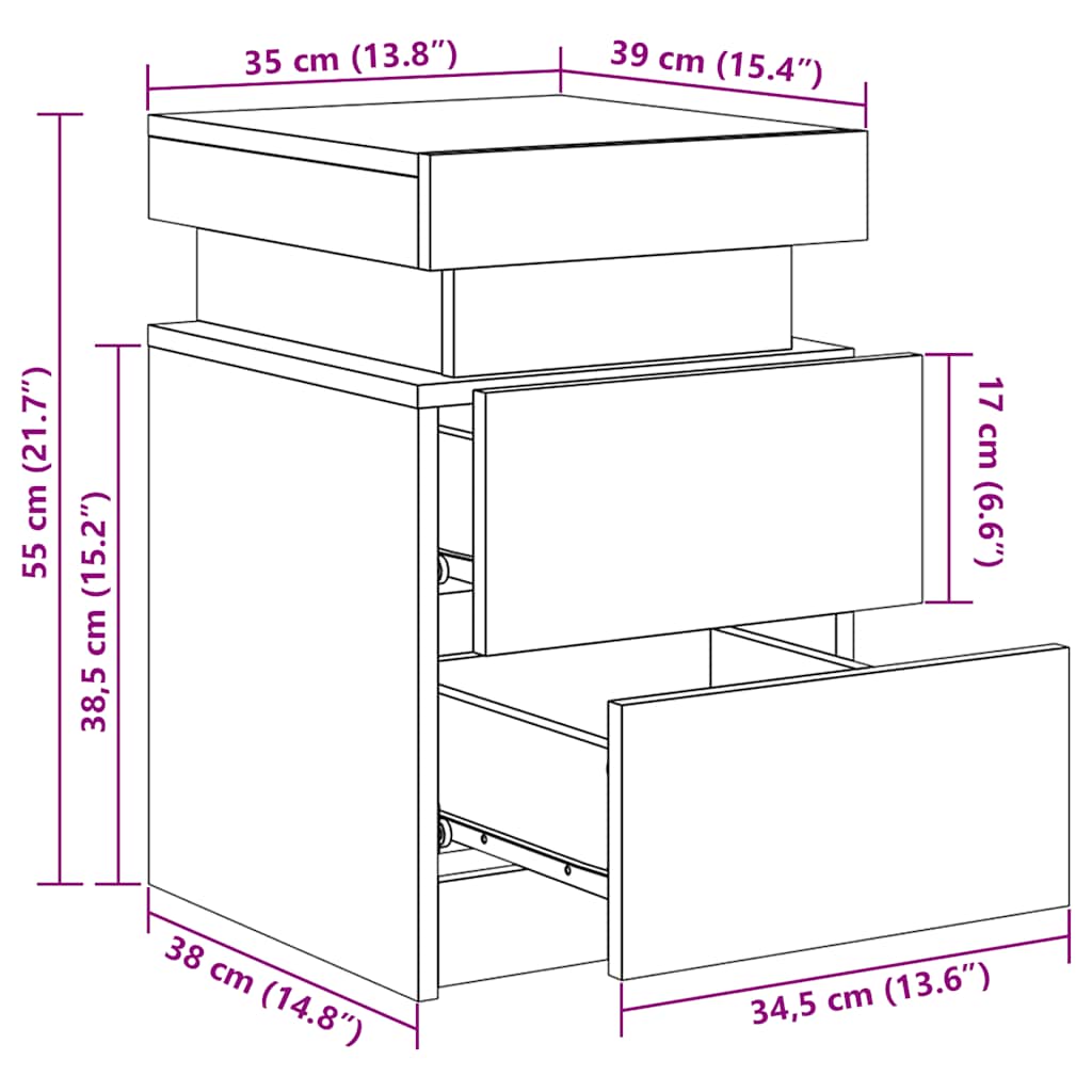 Noční stolky s LED osvětlením 2 ks kouřový dub 35 x 39 x 55 cm - obrázek 17
