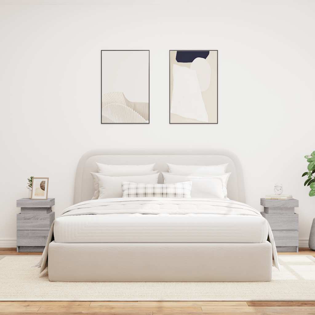 Thumbnail - vidaXL Nachttische mit LED-Leuchten 2 Stk. Grau Sonoma 35x39x55 cm