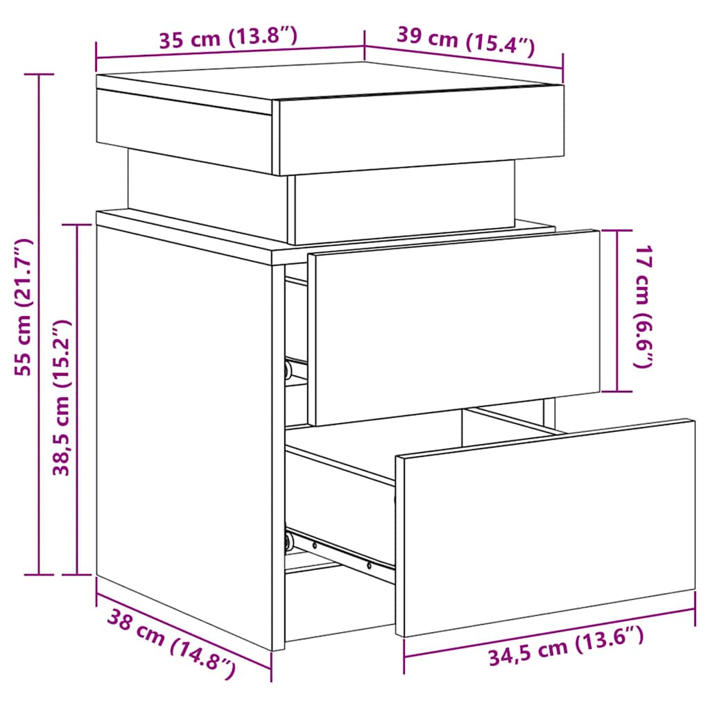 Noční stolky s LED osvětlením 2 ks šedé sonoma 35 x 39 x 55 cm - obrázek 17