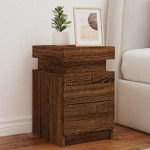 Nočna omarica z LED lučkami rjavi hrast 35x39x55 cm