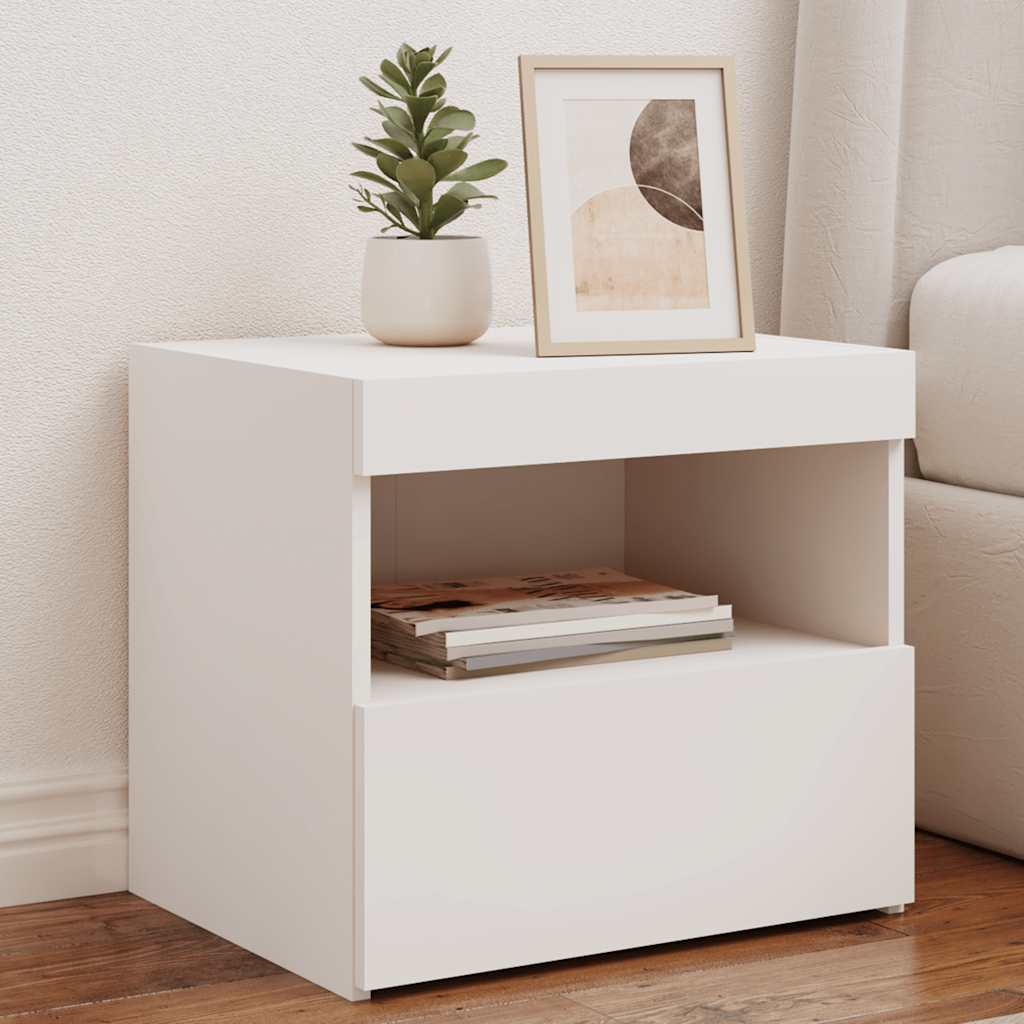 vidaXL Nachttisch mit LED-Leuchten Weiß 50x40x45 cm