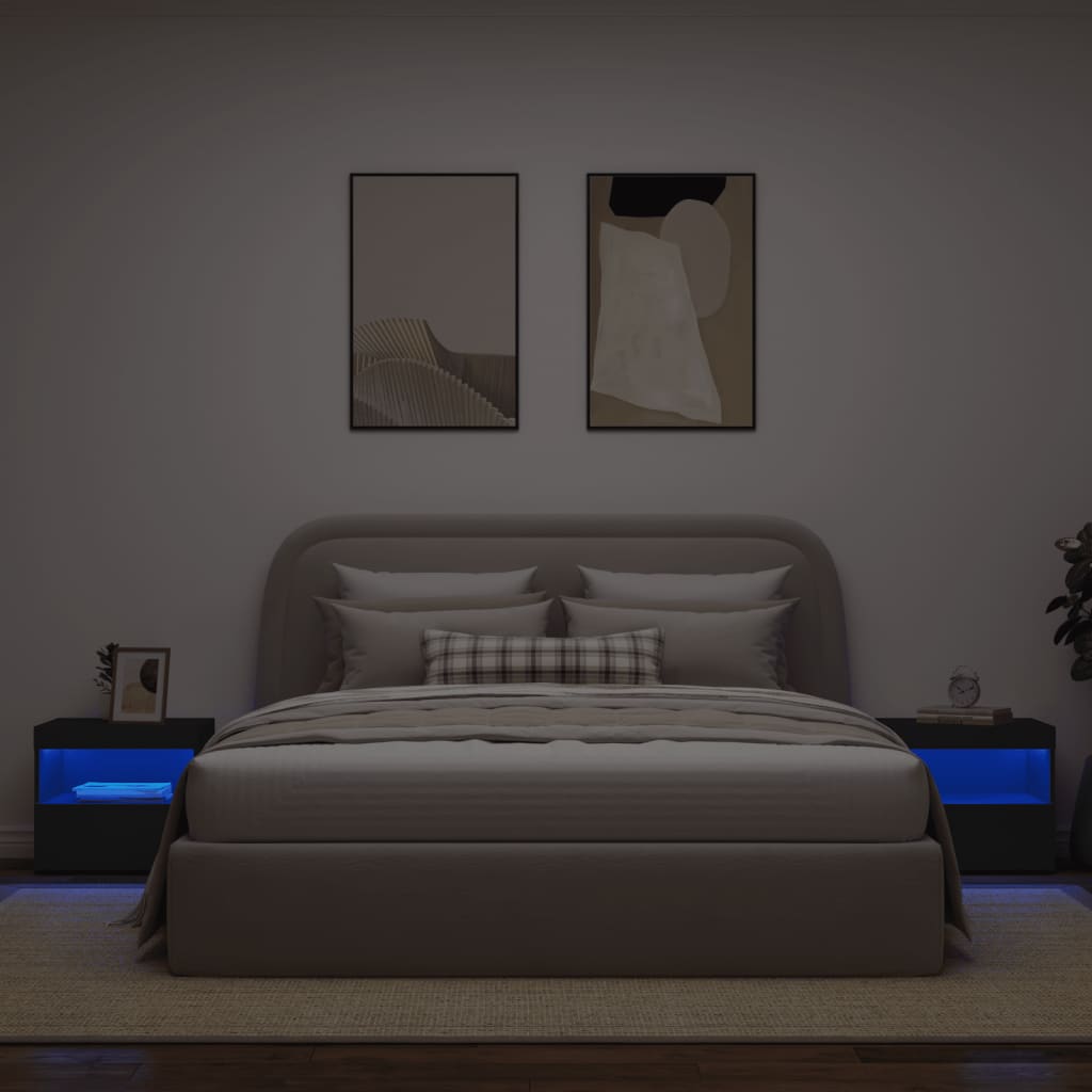vidaXL 2 db fekete műfa éjjeliszekrény LED-fényekkel 50x40x45 cm