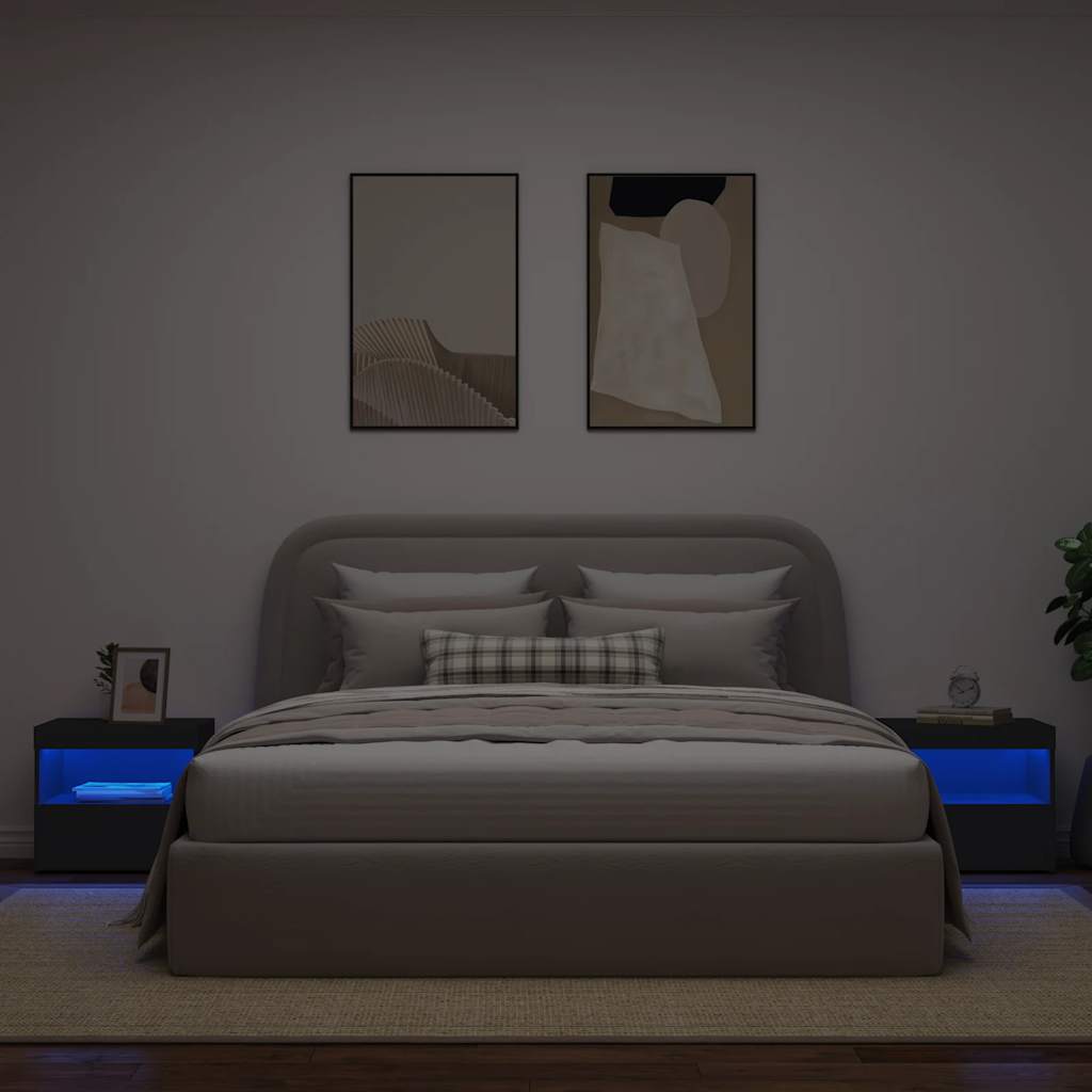 Thumbnail - vidaXL Nachttische mit LED-Leuchten 2 Stk. Schwarz 50x40x45 cm