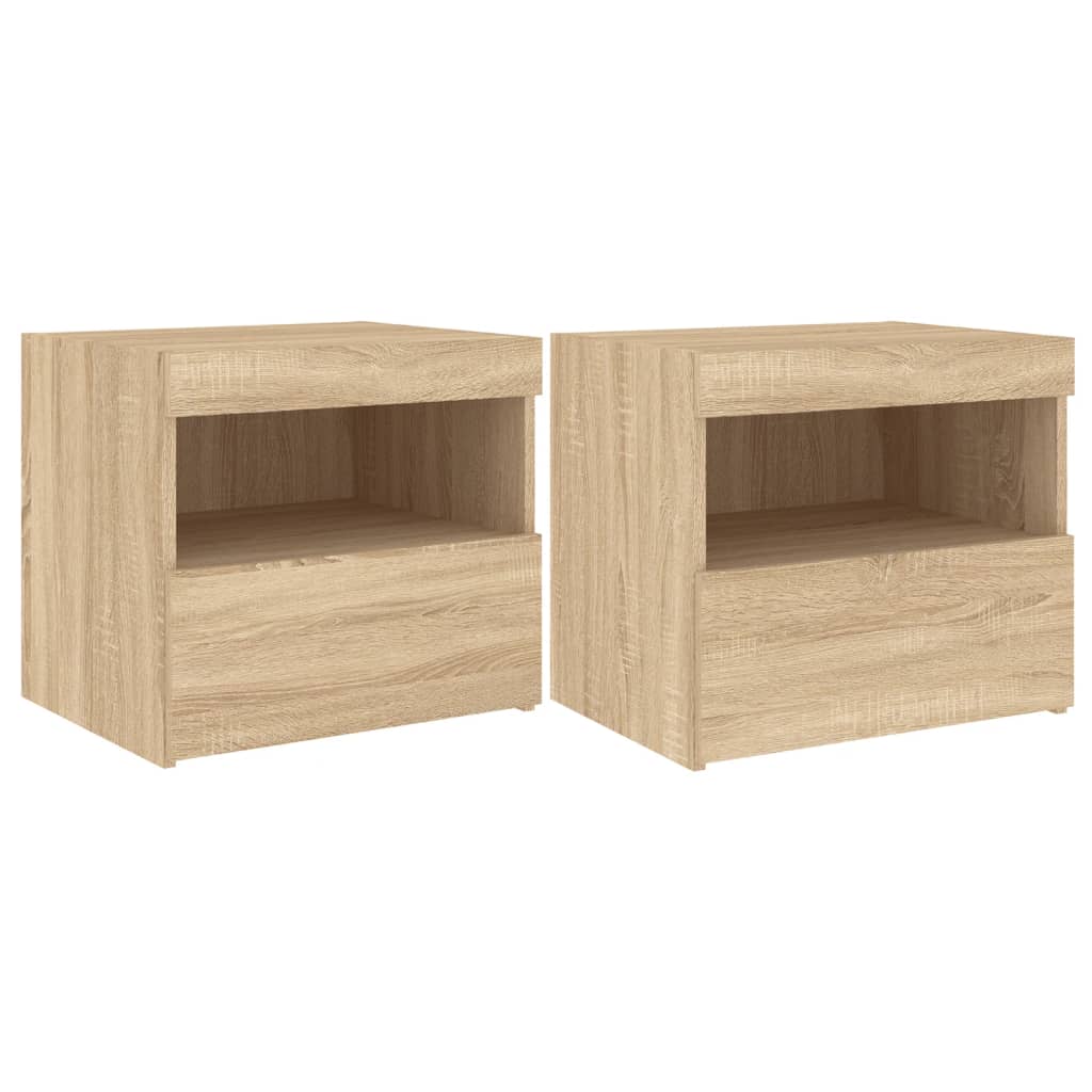 vidaXL NoÄŤnĂ­ stolky s LED osvÄ›tlenĂ­m 2 ks dub sonoma 50 x 40 x 45 cm