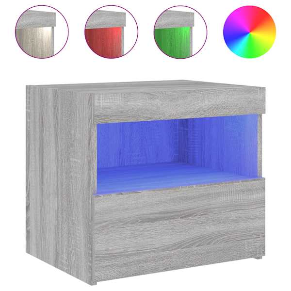 vidaXL &ouml;&ouml;kapp LED-tuledega, hall Sonoma tamm, 50 x 40 x 45 cm