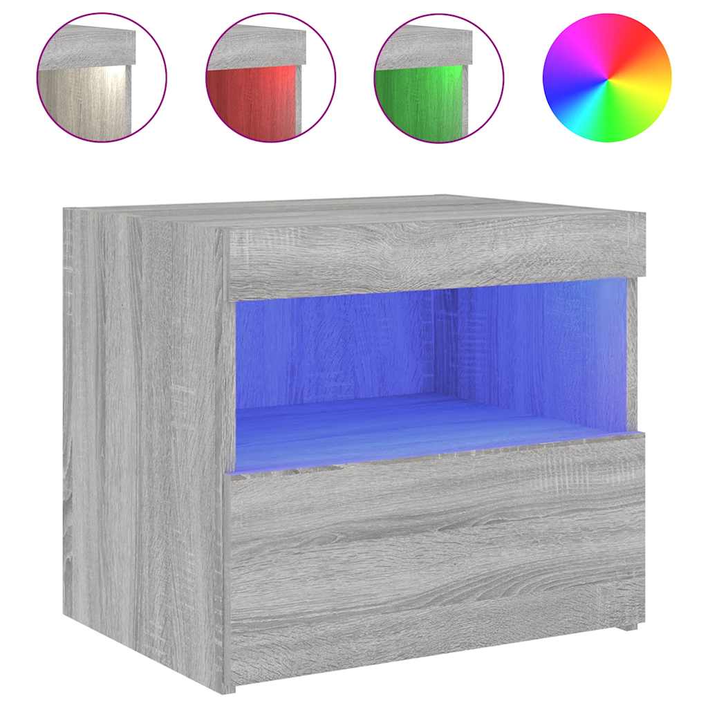 Thumbnail - vidaXL Nachttisch mit LED-Leuchten Grau Sonoma 50x40x45 cm