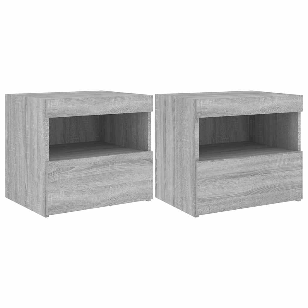 vidaXL Noční stolky s LED osvětlením 2 ks šedé sonoma 50 x 40 x 45 cm