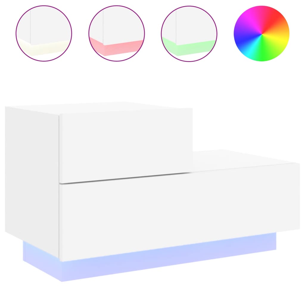 vidaXL NoÄŤnĂ­ stolek s LED osvÄ›tlenĂ­m bĂ­lĂ˝ 70 x 36 x 40,5 cm